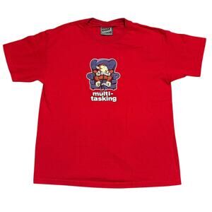 Vintage Y2K ODM Monkey Multi Tasking Nintendo SNES Graphic Tee Red Sz S